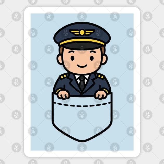 Cute Kawaii Airline Pilot Pocket Cartoon Aviation Travel Magnet by Yesteeyear